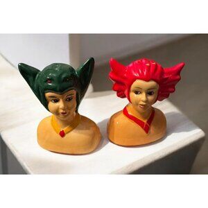 Vintage Ceramic Monsters Woman Salt & Pepper Shakers